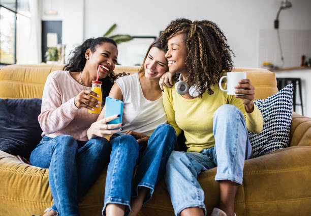 Friends relaxing at home