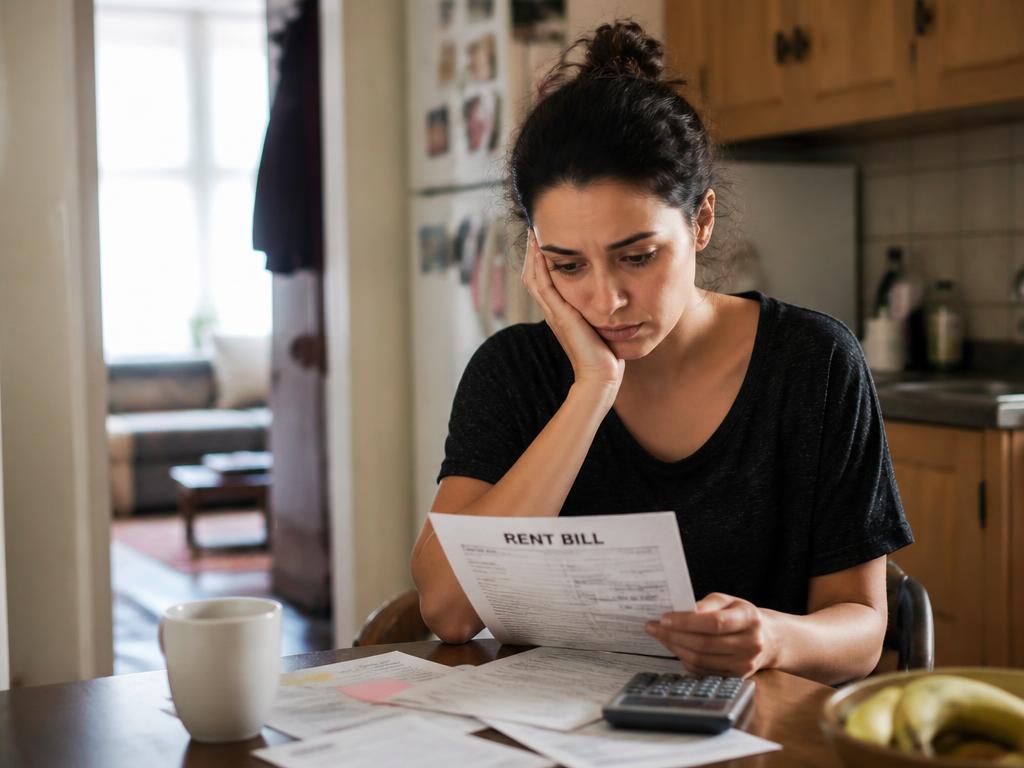A renter reviewing a rent bill at a kitchen table