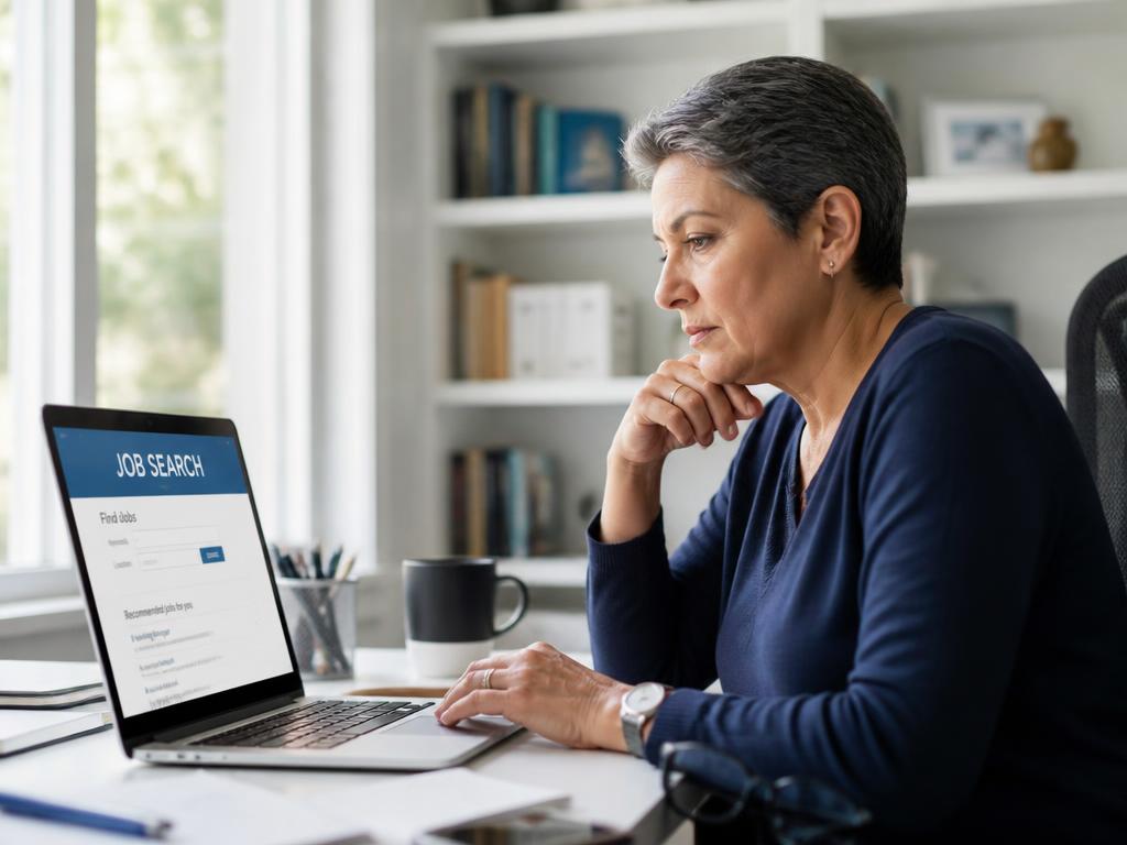 An experienced professional searching for work on a laptop