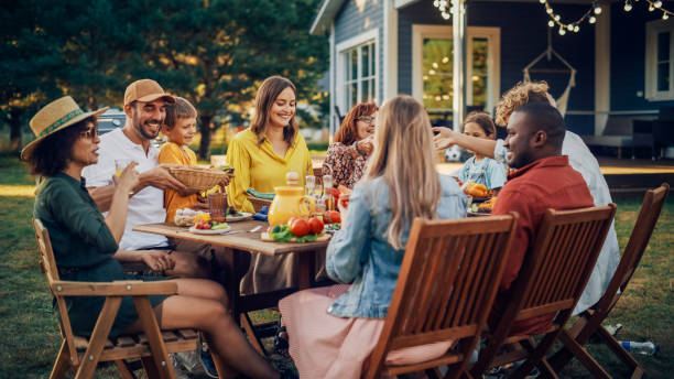 Family enjoying outdoor dinner