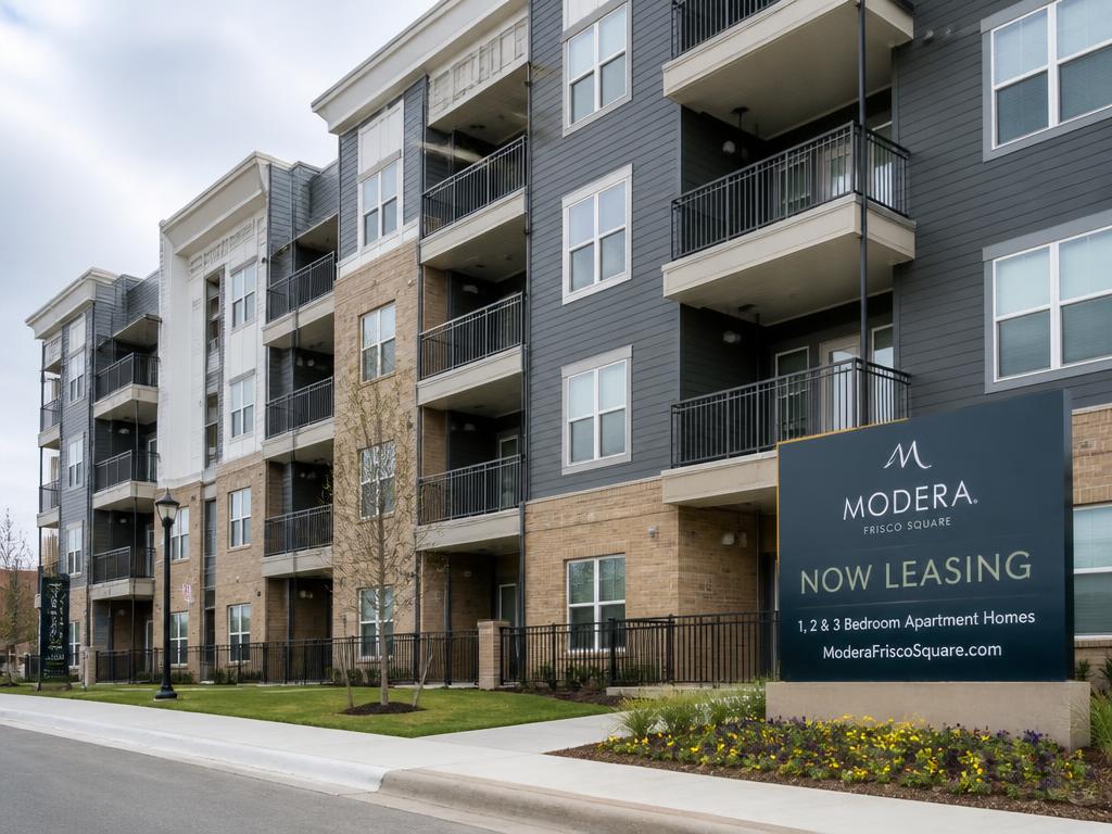 Exterior of an apartment community with units available for lease