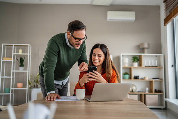 Couple reviewing phone